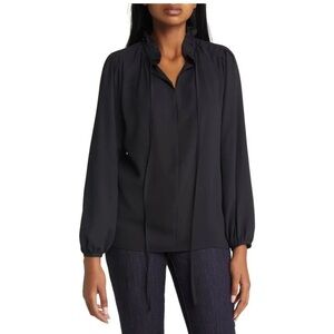 Ming Ruffle Collar‎ Crêpe de Chine Blouse in Black XS
